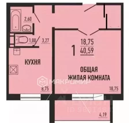 1-к кв. Челябинская область, Челябинск ул. Энгельса, 101А (40.6 м) - Фото 2
