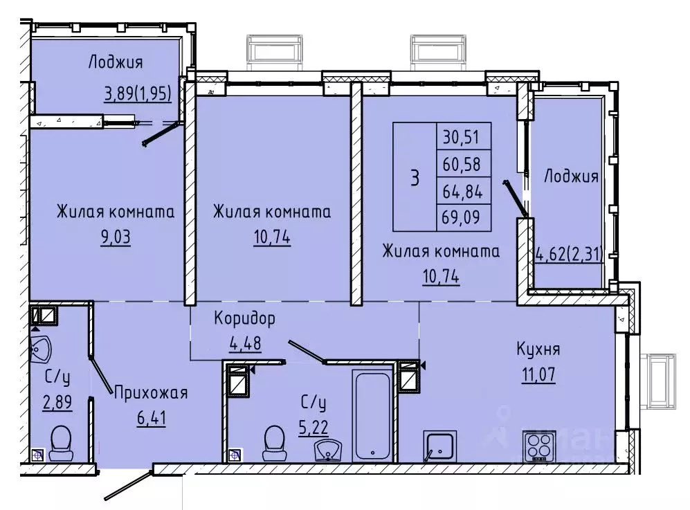 3-к кв. Ростовская область, Ростов-на-Дону ул. Текучева, 370/3 (64.76 ... - Фото 0