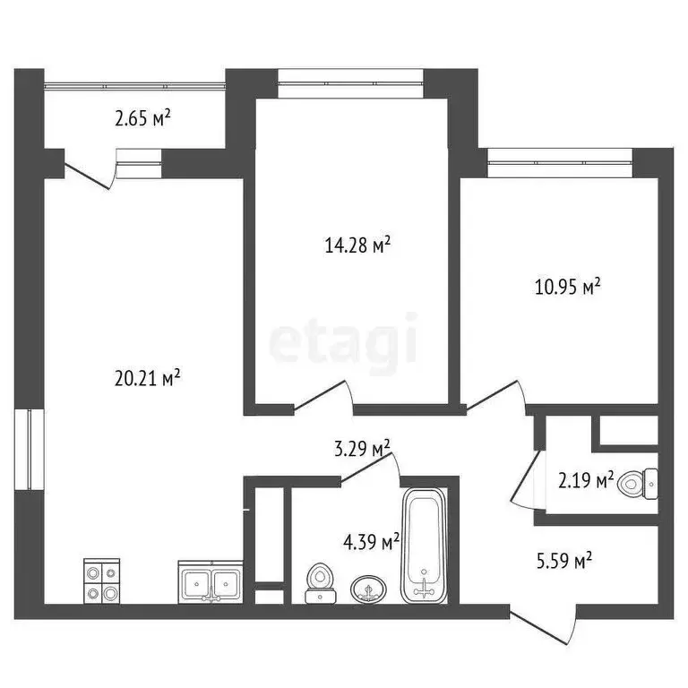 2-комнатная квартира: Тюмень, улица Пожарных и Спасателей, 16 (60 м) - Фото 1