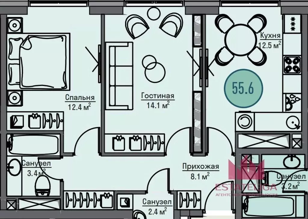 2-к кв. Москва Волгоградский просп., 32/5к2 (58.0 м) - Фото 1