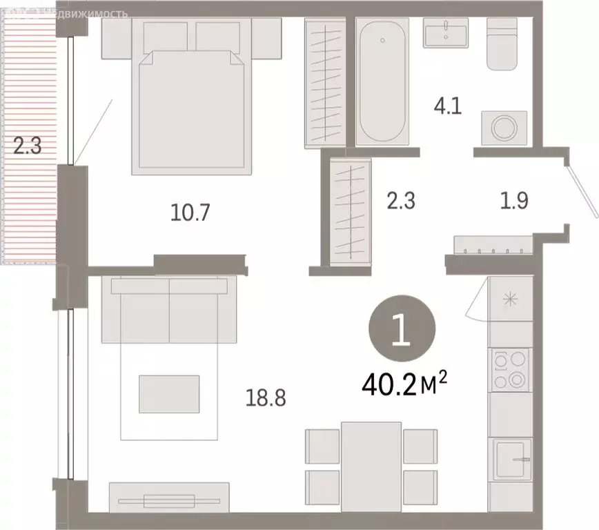 1-комнатная квартира: Тюмень, микрорайон ДОК, ЖК Октябрьский на Туре ... - Фото 2