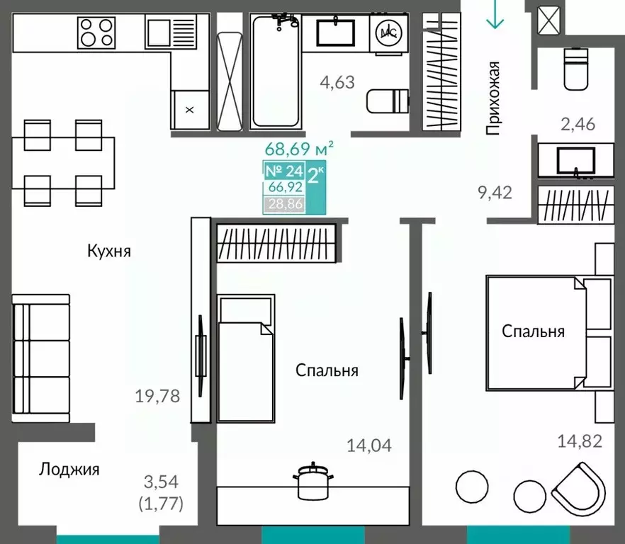 2-к кв. Севастополь ш. Балаклавское (66.92 м) - Фото 1
