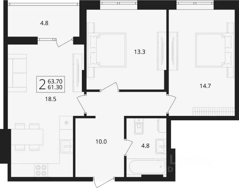 2-к кв. Брянская область, Брянский район, Снежское с/пос, пос. Путевка ... - Фото 1
