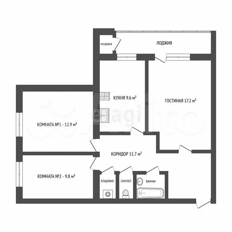 3-к. квартира, 67,1 м, 12/12 эт. - Фото 1