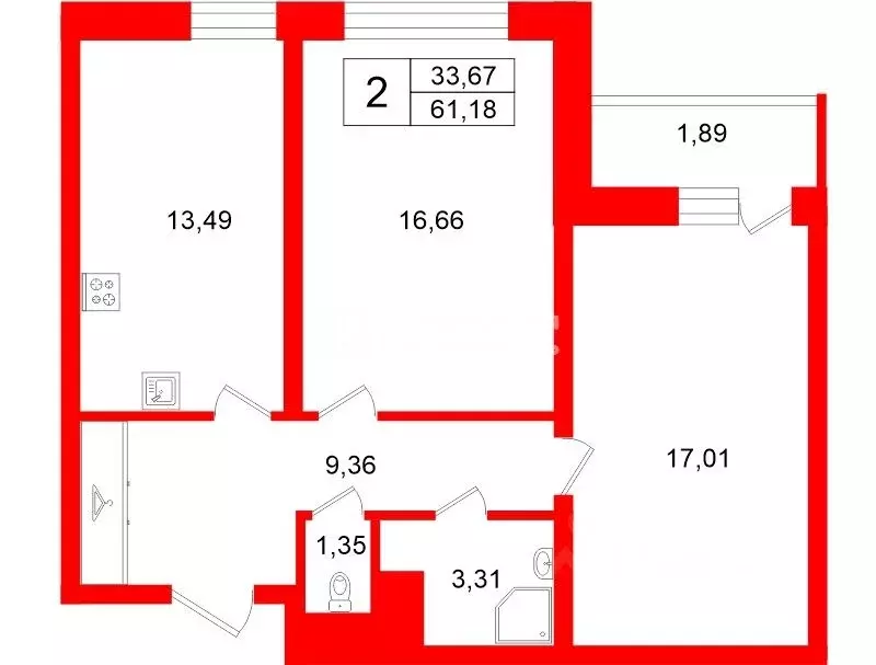 2-к кв. Санкт-Петербург ул. Среднерогатская, 11 (61.18 м) - Фото 2