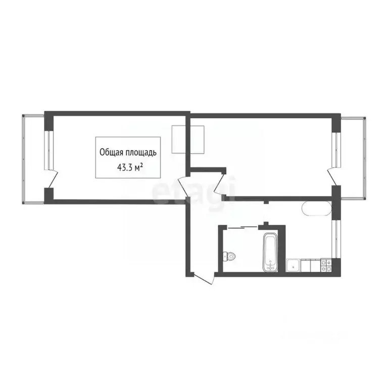 2-к кв. Томская область, Северск Лесная ул., 12Б (43.3 м) - Фото 1