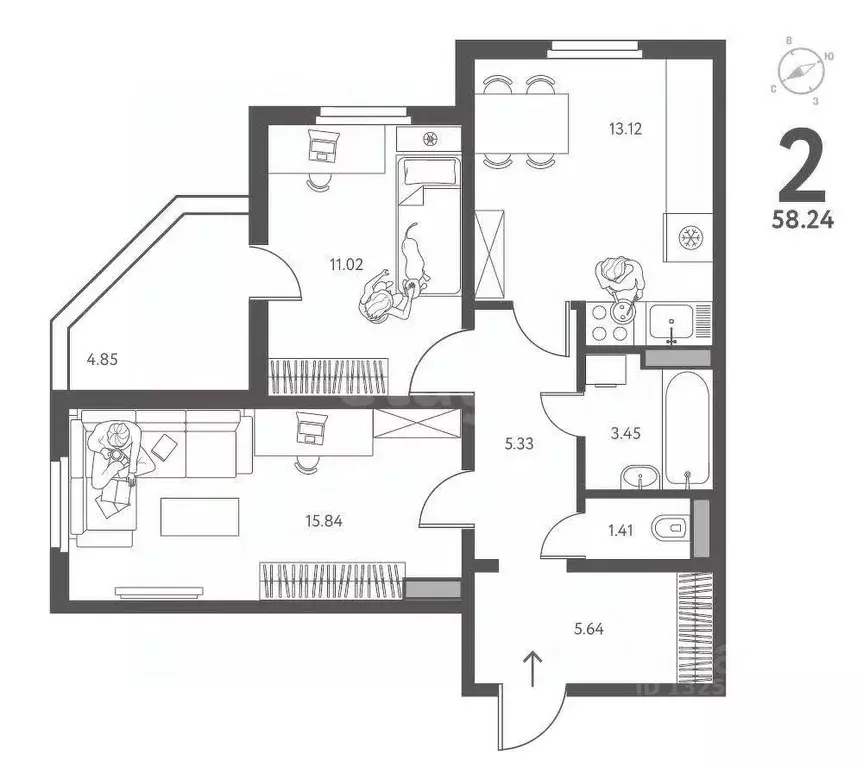 2-к кв. Липецкая область, Липецк ул. Механизаторов, 15А (58.24 м) - Фото 1