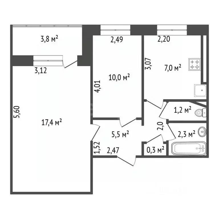 2-к кв. Башкортостан, Уфа Баязита Бикбая ул., 22 (43.7 м) - Фото 1