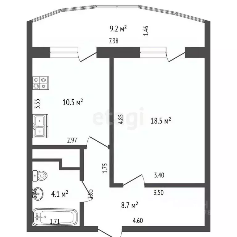 1-к кв. Ханты-Мансийский АО, Ханты-Мансийск ул. Свободы, 10 (40.0 м) - Фото 1