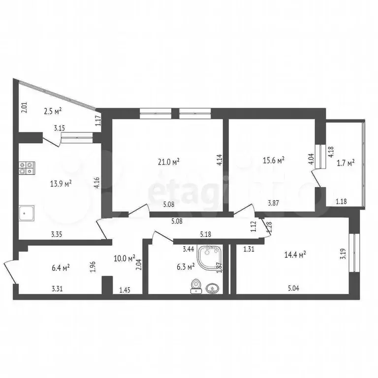 3-к. квартира, 98 м, 4/6 эт. - Фото 0