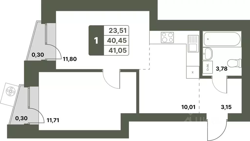 1-к кв. Башкортостан, Уфимский район, с. Миловка  (41.05 м) - Фото 0