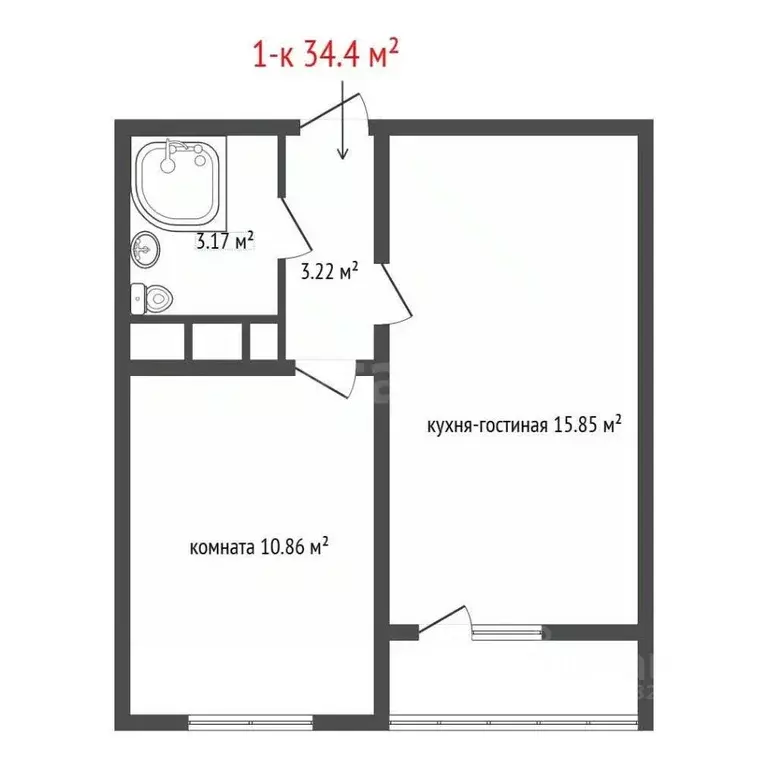 1-к кв. Свердловская область, Екатеринбург ул. Латвийская, 56/3 (34.4 ... - Фото 2