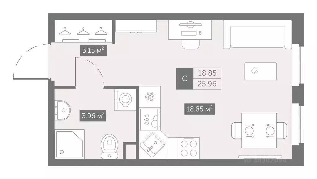 Студия Санкт-Петербург ул. Архивная, 5 (25.96 м) - Фото 0