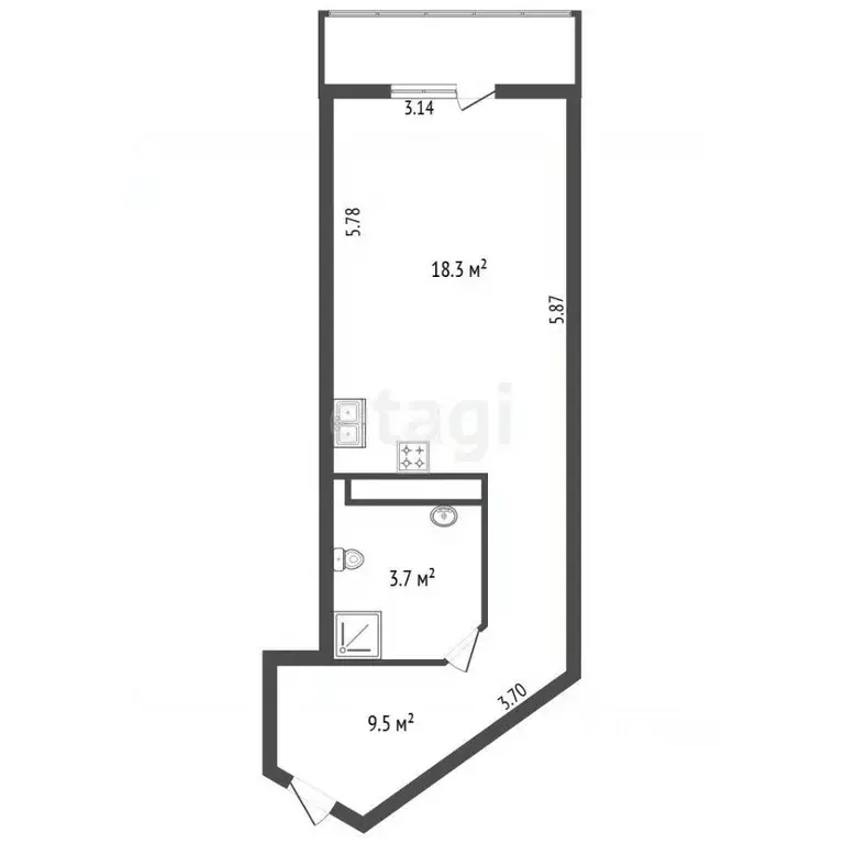 Студия Санкт-Петербург Туристская ул., 24/42 (32.0 м) - Фото 2