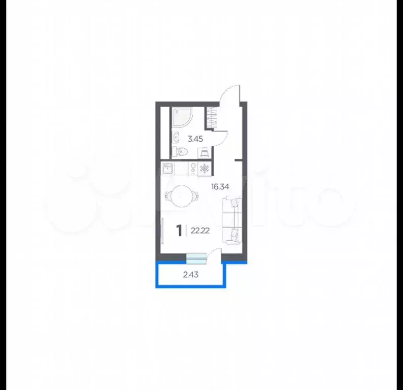 Квартира-студия, 22,2 м, 5/7 эт. - Фото 0
