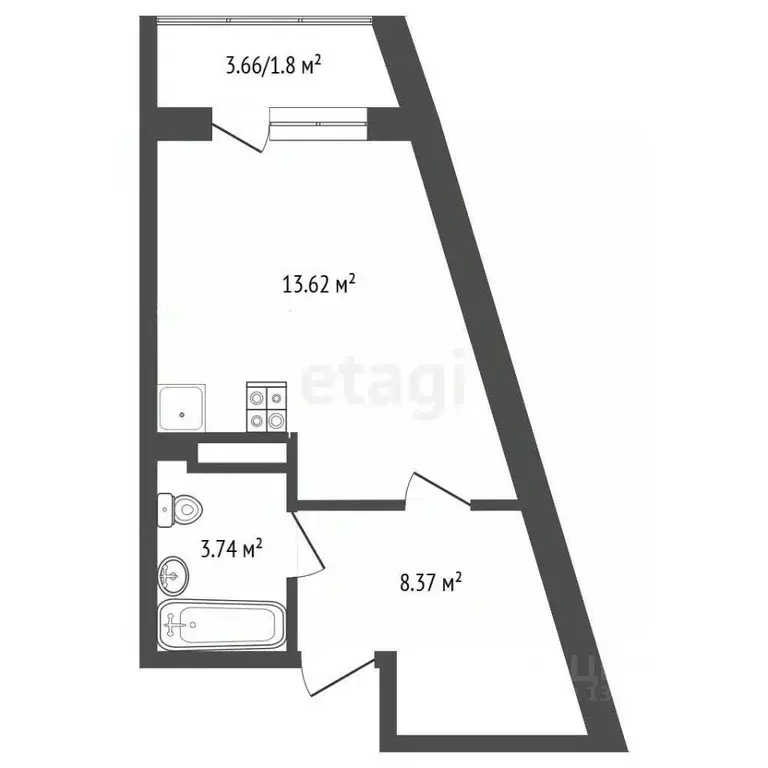 Студия Тюменская область, Тюмень ул. Новоселов, 113 (29.0 м) - Фото 2