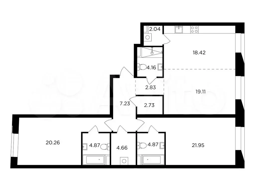 3-к. квартира, 113,1 м, 13/14 эт. - Фото 0