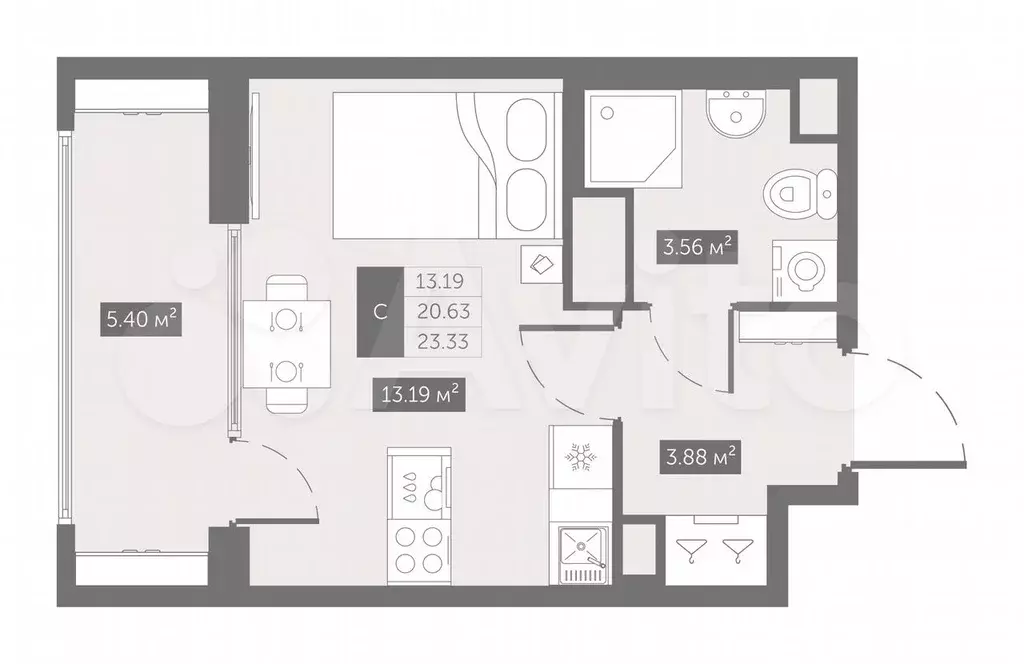 Квартира-студия, 23,3 м, 9/10 эт. - Фото 0