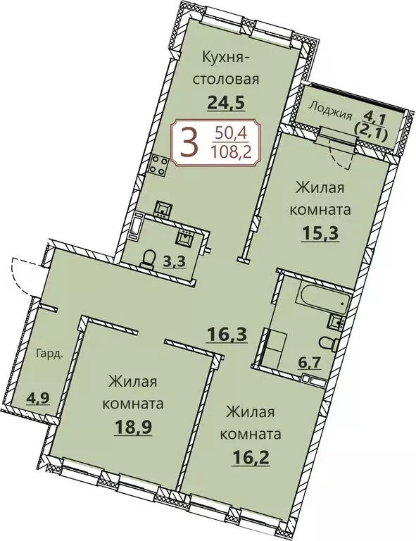 3-комнатная квартира: Чебоксары, квартал Старый город (108.2 м) - Фото 0