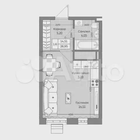 Квартира-студия, 29м, 20/25эт. - Фото 1