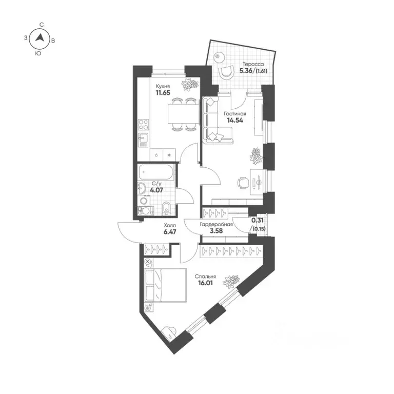 2-к кв. Татарстан, Казань Счастье в Казани жилой комплекс (58.1 м) - Фото 1