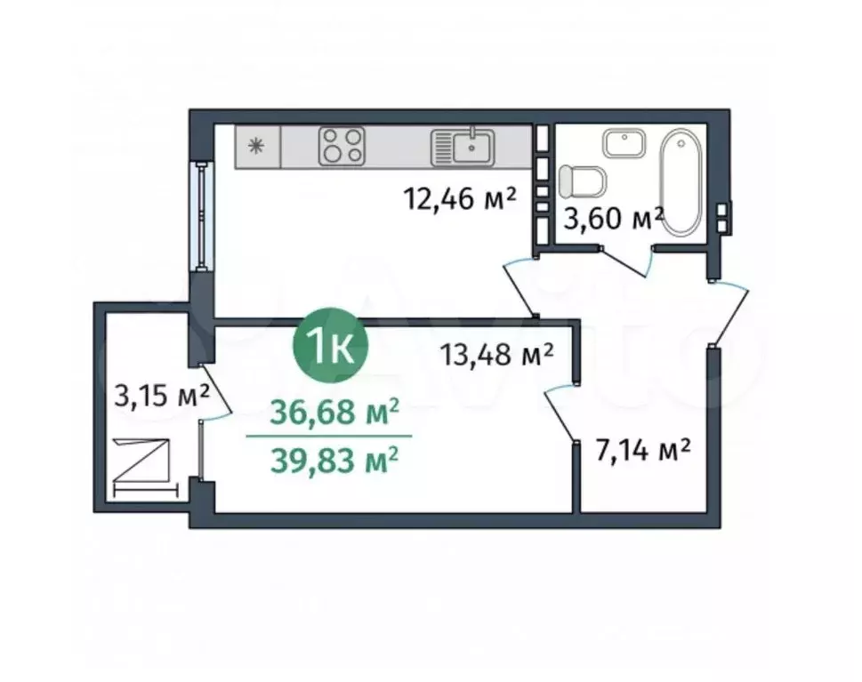 1-к. квартира, 36 м, 9/9 эт. - Фото 0