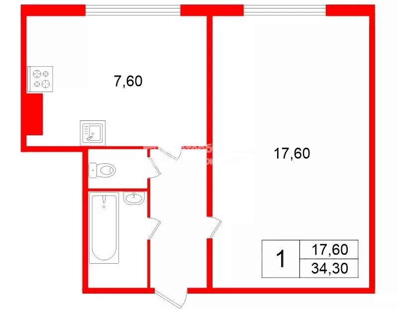 1-к кв. Санкт-Петербург ул. Композиторов, 15 (34.3 м) - Фото 2