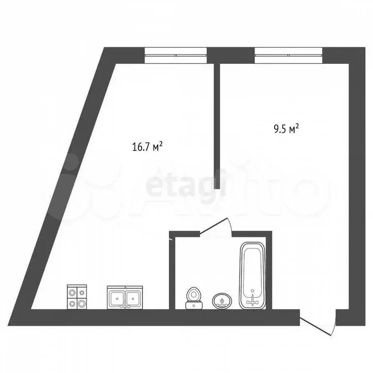 1-к. квартира, 38 м, 1/4 эт. - Фото 0