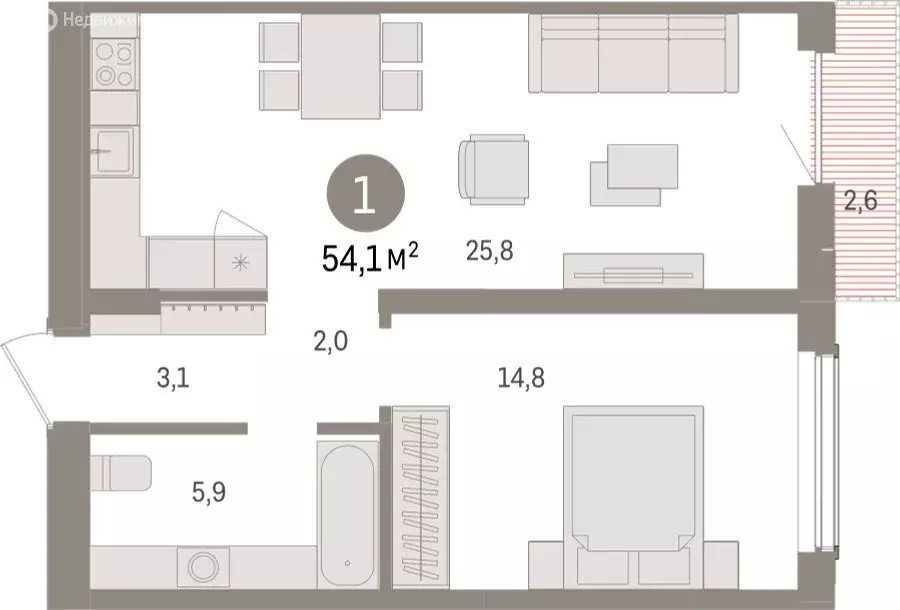 1-комнатная квартира: Новосибирск, улица Аэропорт (54.13 м) - Фото 1