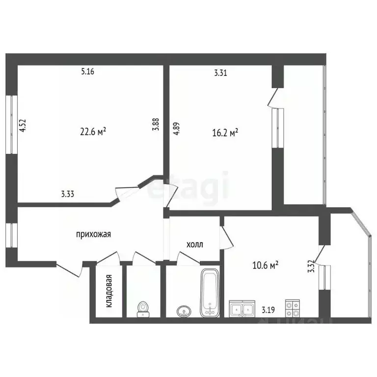 2-к кв. Белгородская область, Белгород ул. Буденного, 10а (69.9 м) - Фото 2