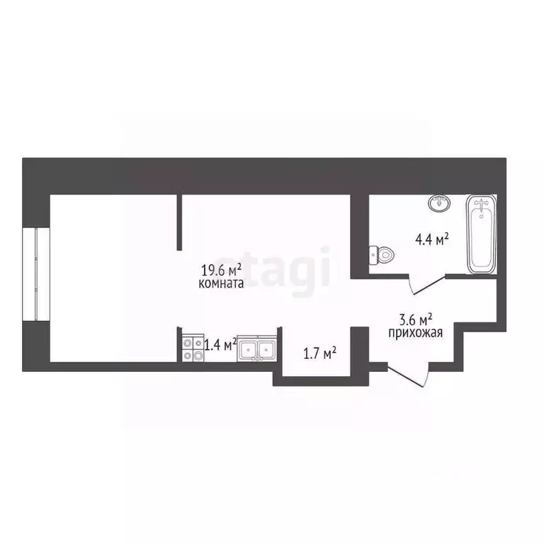 Студия Тюменская область, Тюмень ул. Республики, 204к12 (30.7 м) - Фото 2