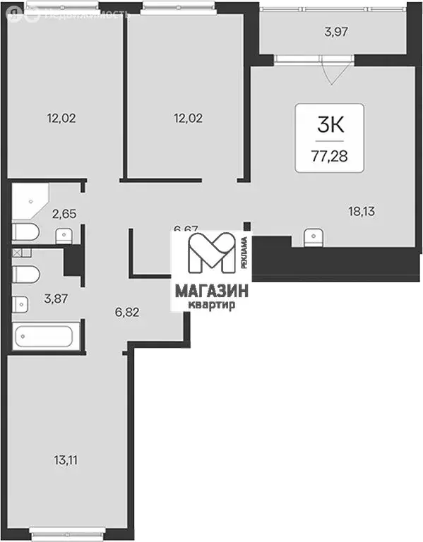 3-комнатная квартира: городской посёлок Янино-1, Цветной бульвар, 9к1 ... - Фото 1