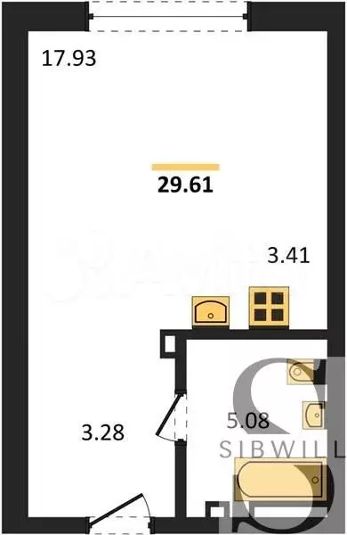 Квартира-студия, 29,6м, 6/22эт. - Фото 0