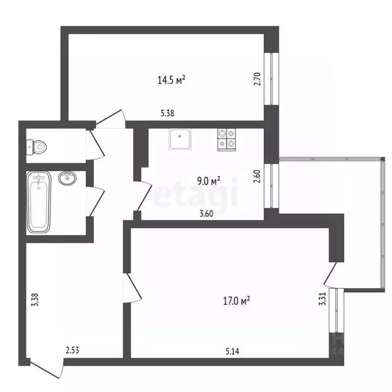 2-к кв. Тюменская область, Тюмень ул. Николая Чаплина, 125 (55.8 м) - Фото 2
