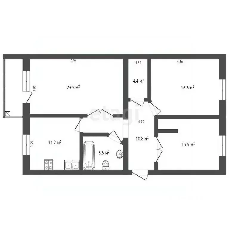 3-к кв. Вологодская область, Череповец ул. Крайняя, 12 (86.5 м) - Фото 1