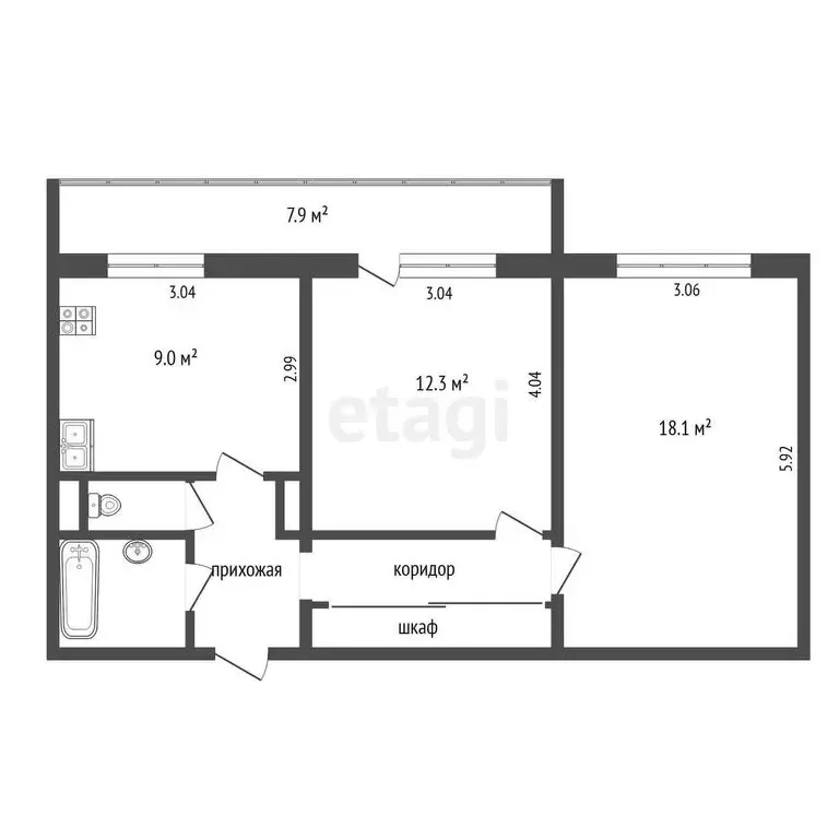2-комнатная квартира: Томск, Сибирская улица, 66 (52.5 м) - Фото 0