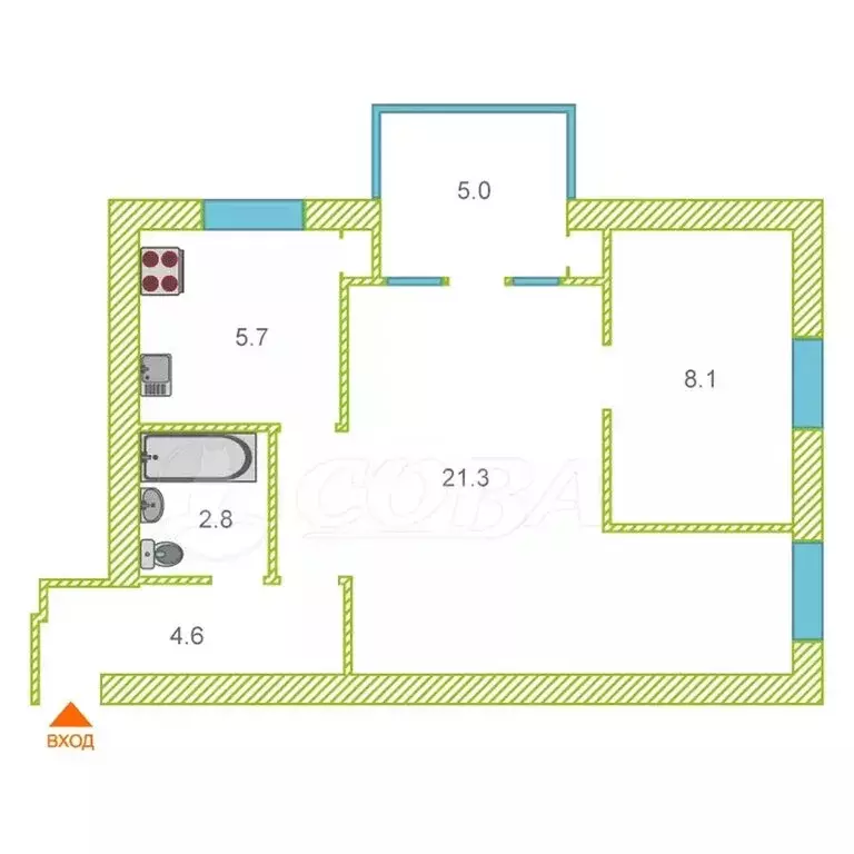 3-комнатная квартира: Сочи, микрорайон Гагарина, улица Чайковского, 17 ... - Фото 2