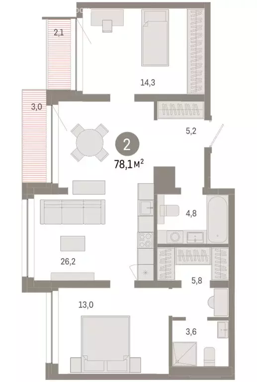 3-комнатная квартира: Тюмень, улица Муравленко, 9к1 (78.08 м) - Фото 1