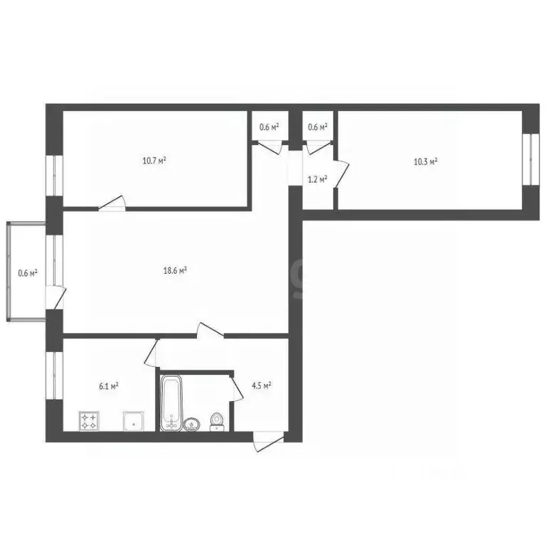3-к кв. Севастополь ул. Хрусталева, 39 (56.5 м) - Фото 2