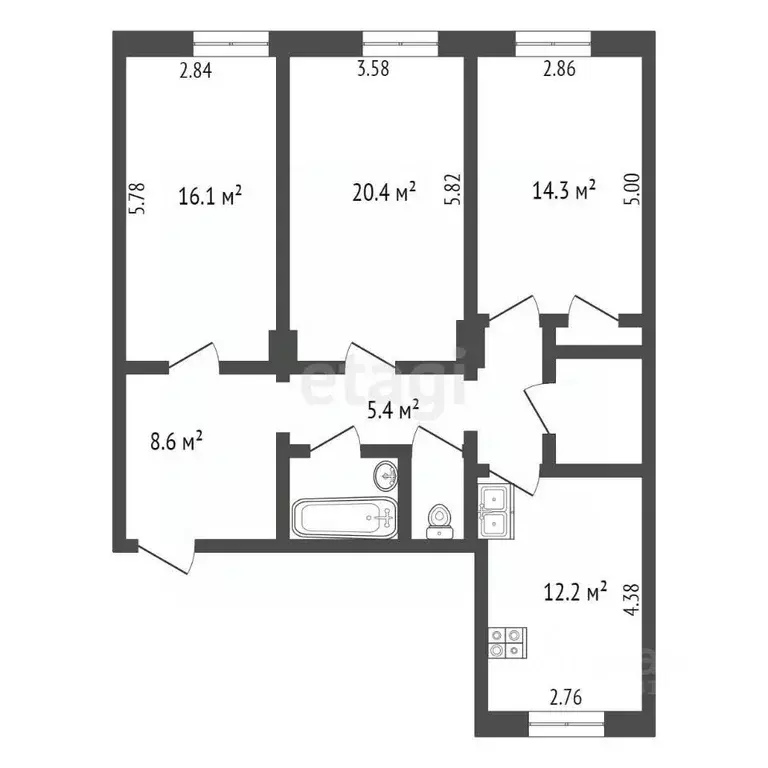 3-к кв. Псковская область, Псков Октябрьский просп., 19 (89.1 м) - Фото 2