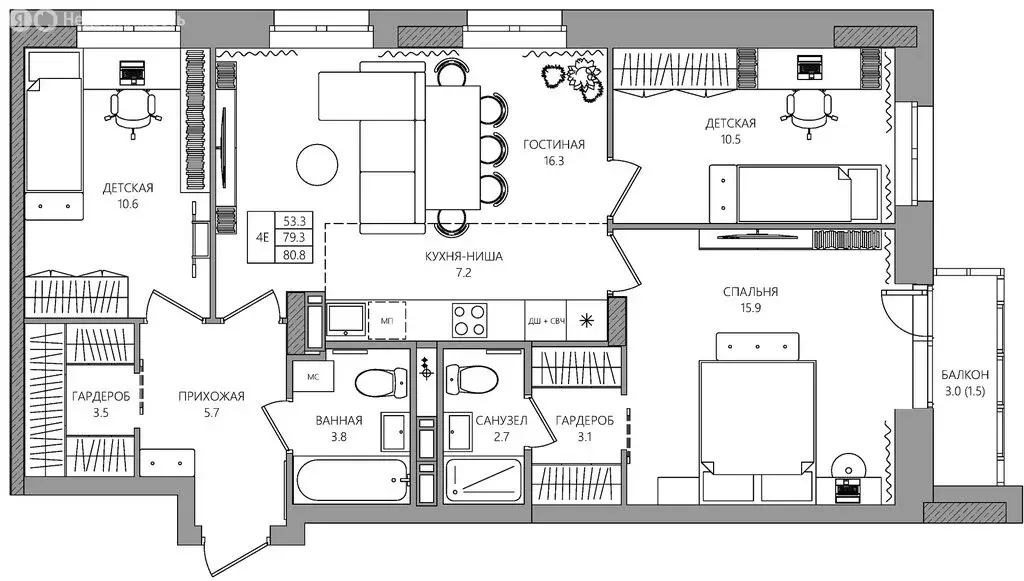 4-комнатная квартира: Пермь, улица Капитана Гастелло, 15 (80.8 м) - Фото 1