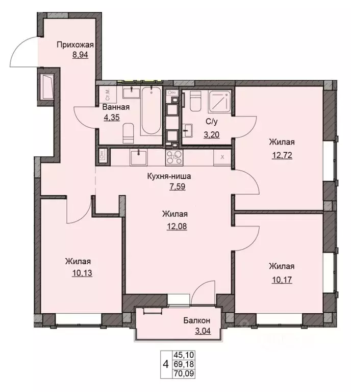 3-к кв. Удмуртия, Ижевск ул. Чехова, 46 (70.09 м) - Фото 0