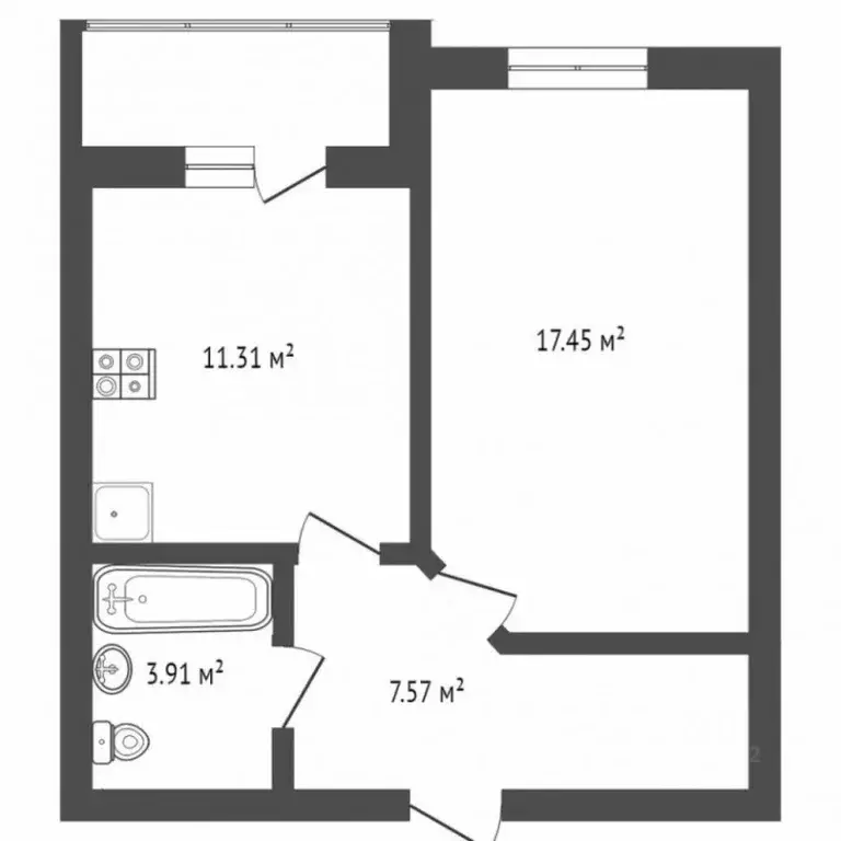 1-к кв. Вологодская область, Вологда ул. Пугачева, 44А (40.9 м) - Фото 2