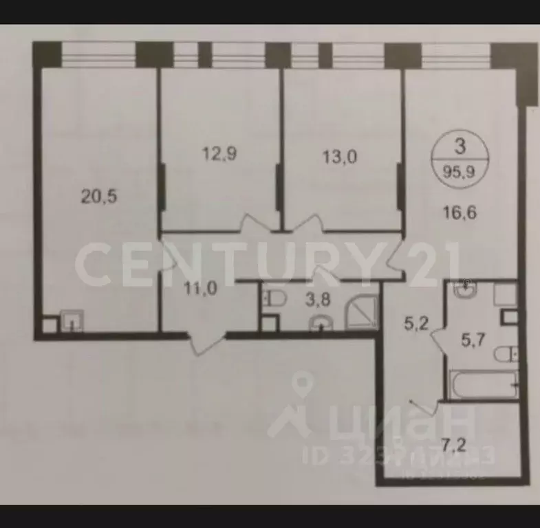 3-к кв. Москва, Москва, Московский г. ул. Никитина, 3к4 (96.0 м) - Фото 2