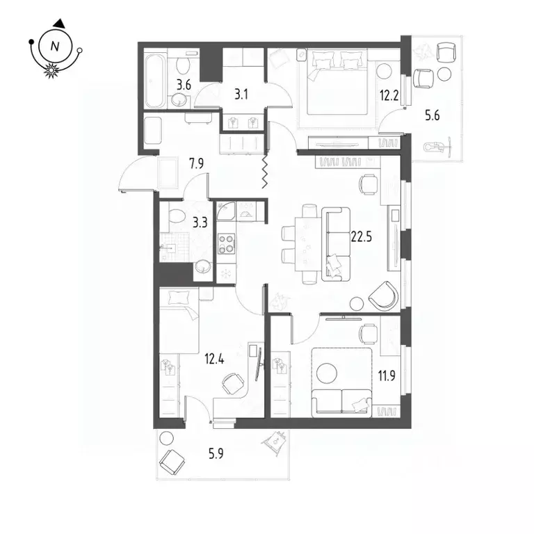3-к кв. Санкт-Петербург ш. Суздальское, 22к3 (80.2 м) - Фото 0