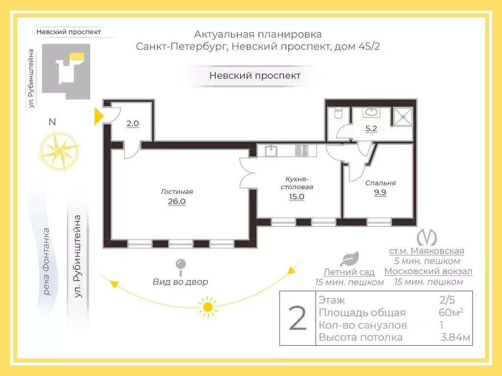 1-к кв. Санкт-Петербург Невский просп., 45/2 (60.0 м) - Фото 1