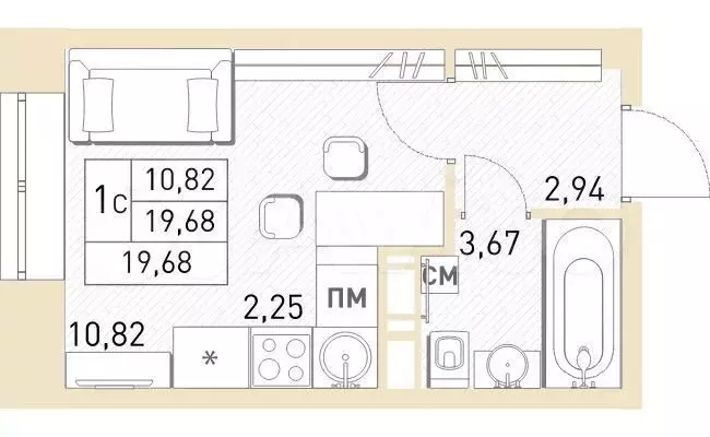 Квартира-студия, 19,7 м, 4/17 эт. - Фото 0