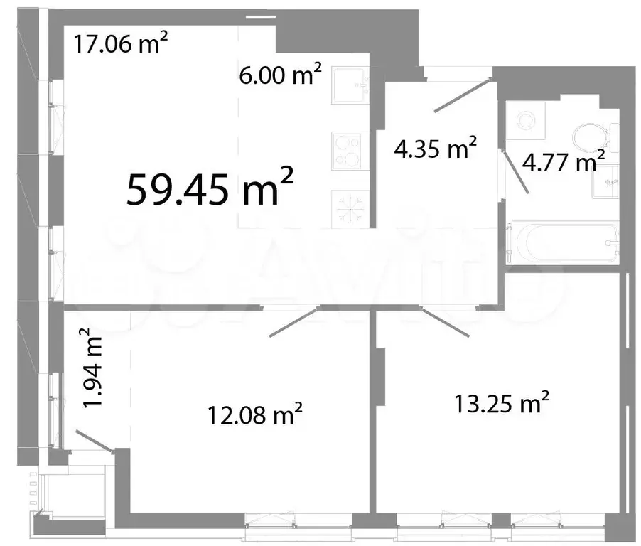 3-к. квартира, 59,5 м, 12/21 эт. - Фото 0