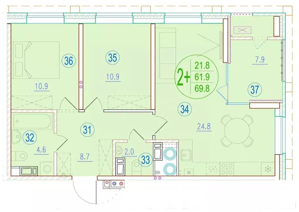 2-к кв. Астраханская область, Астрахань ул. Ахшарумова (69.8 м) - Фото 1