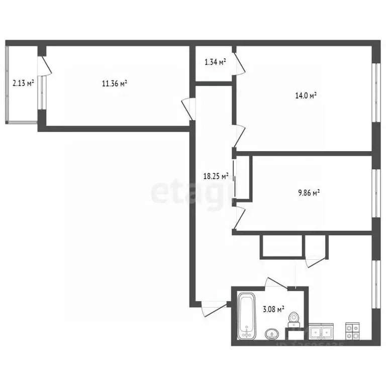 3-к кв. Москва Ташкентская ул., 18К1 (58.2 м) - Фото 2